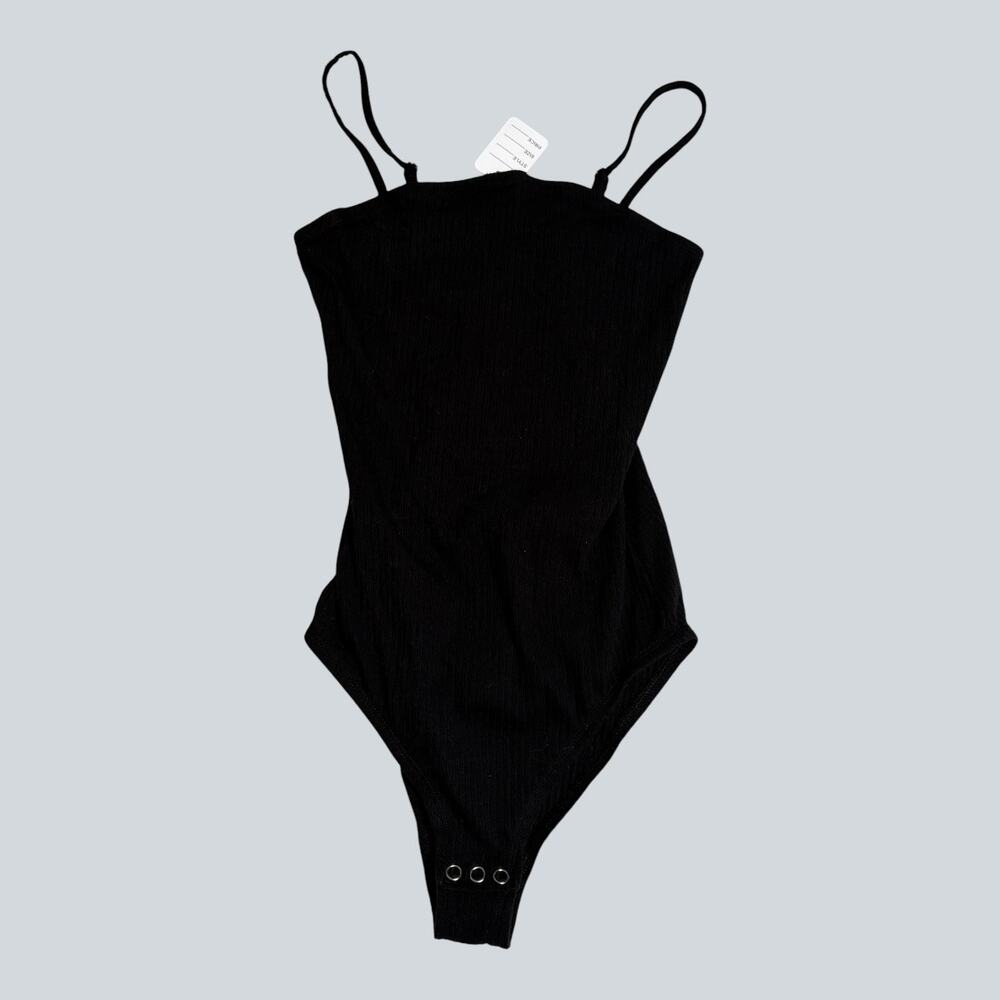 Anko Black Ribbed Spaghetti Strap Bodysuit Size 6 Snap Bottom Stretch Tank